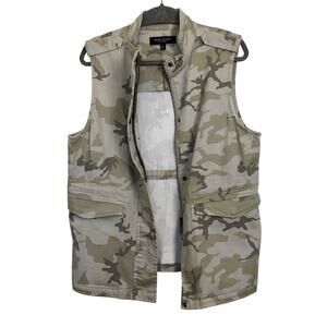 Max Jeans Green Camo Vest Size Large Military Utility Camouflage Snap Pocket